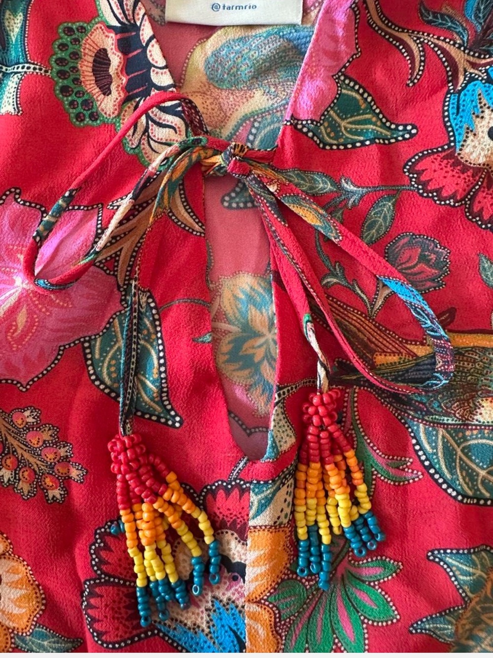 Farm Rio Anthropologie Tropical Toucan Tiered Mini Dress XS Petite Boho - Picture 4 of 8